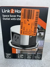 Link2Home Space Saver Pop Up-Outlet, 3 Power Outlets 15 Amp, 2 USB Ports 2.4 Amp