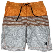 Hurley Boardshorts Orange Gray White Heather Stripe Mens Sz 32 Swim Trunks