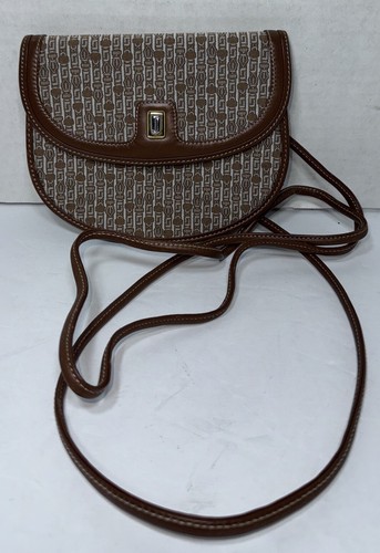 Judith Leiber Small Logo Crossbody Brown Leather Gold Accents Shoulder Bag Purse