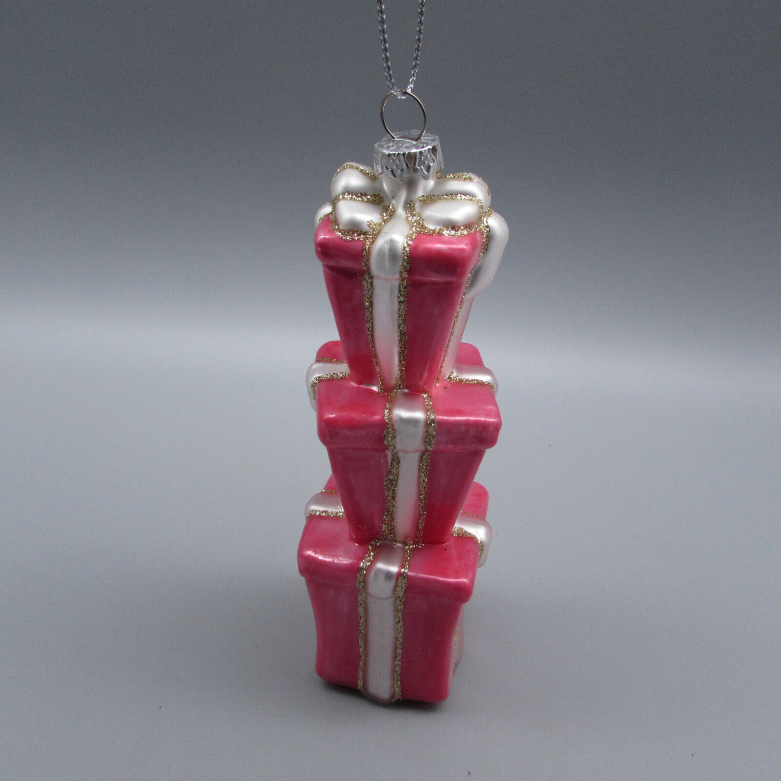 Katherines Collection Pink Stacked Christmas Presents Glass Ornament