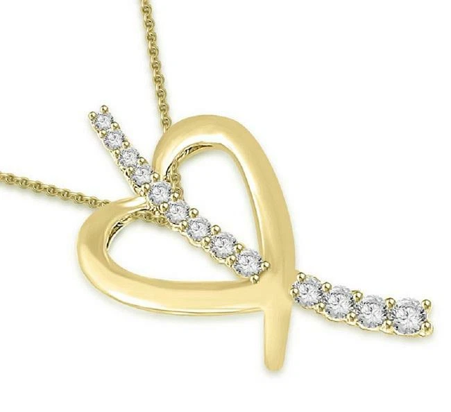 Conjunto de collar colgante corazón diamante redondo I1 G 1/4 quilate oro blanco amarillo 14K Foto 4 de 4