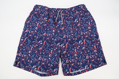 Peter Millar Seaside Mens XL Recipe For Disaster Shark Print Swim Trunks Lined