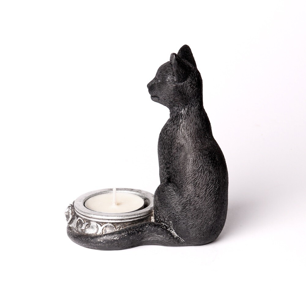 Alchemy Gothic Black Cat Tea Light Candle Holder Goth Kitty Decor Gift