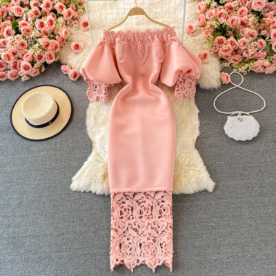 Retro Women Dress Long Lace Stitching Neck Off-Shoulder Lantern Sleeve Dress | eBay Retro Women Dress Long Lace Stitching Neck Off-Shoulder Lantern Sleeve Dress | eBay
