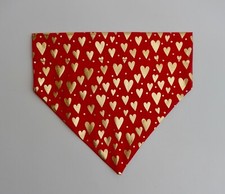 VALENTINE'S DAY GOLD HEARTS ON RED DOG SCARF/BANDANA--S, M, L