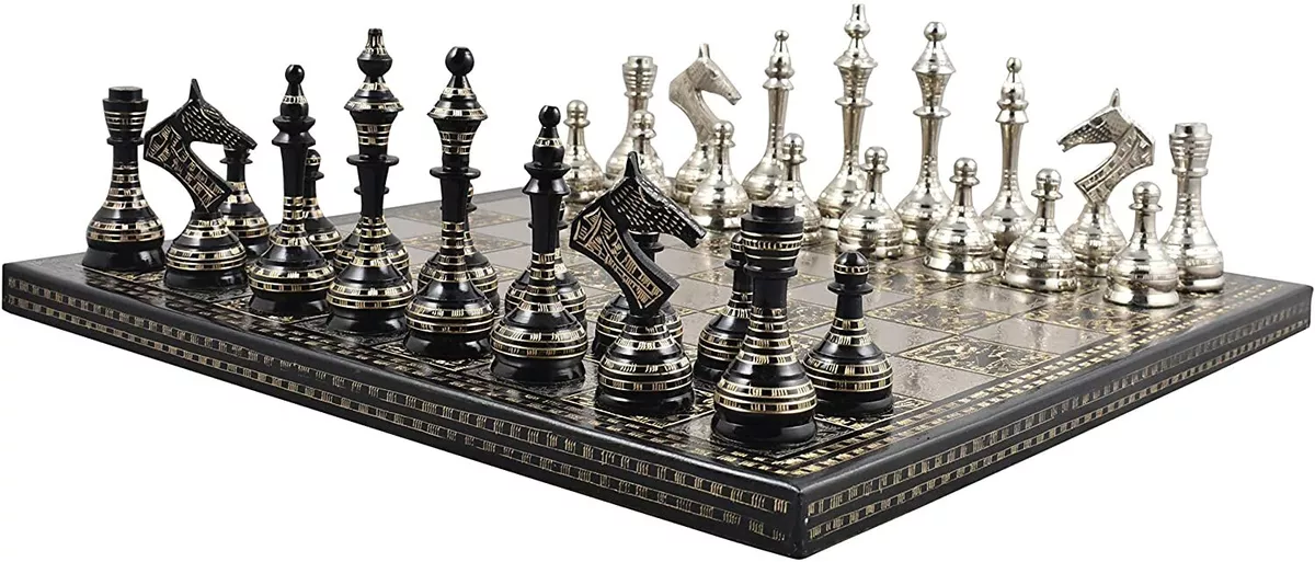 Chess Game Board Set Collectible Handmade Luxury Heavy Metal Brass Chess  Board Set for Professionals and Adult for Tournament (14 Inches) by INDUS