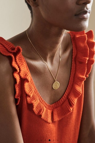 Boden Frill Neck Linen Mix Knitted Midi Dress Orange 14 BNWT - Picture 4 of 6
