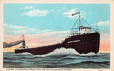 SS William Livingstone Ship Freighter Duluth MN Harbor 1920s Vtg Postcard C67