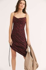Free People Day To Night Printed Mini Slip Dress, Red Black, Medium, RRP $98