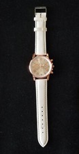 NWOT Geneva Rose Tone Watch Black Dial Faux Leather Band 6.5"-7.75" Running