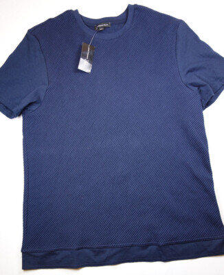 ALFANI Men's Blue Textured Stretch Crew Neck Shirt NEW Large