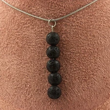 stones And Minerals. Necklace 5 Lava Beads 8 Mm. Stainless Steel Chain.
