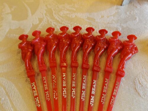 29 JACK DANIELS WHISKEY RED / WHITE / BLUE FIGURAL SWIZZLE STICKS W/ MCM HOLDER - Picture 5 of 14