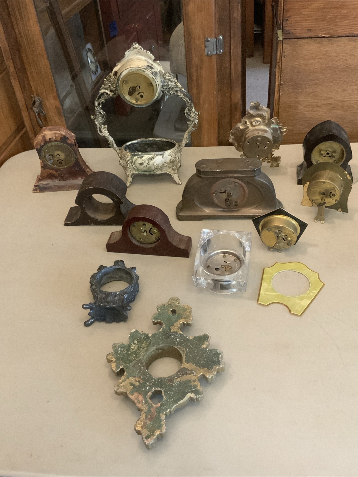 Huge Lot Of Vintage Antique Alarm Novelty Clock Parts Movements Case