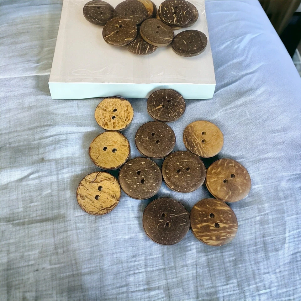 25mm Large Natural Coconut Shell Buttons 2 Hole Brown Sewing Knitting Adult - Image 3 of 4