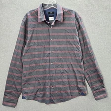 Boss Hugo Boss Men Button Up Shirt Large Gray Striped Slim Fit Button Up Collar