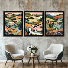 Set of 3 Playful Landscape Wall Prints Decor Pictures Artwork Landscape Posters