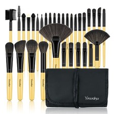 32pcs Wood Handle Makeup Brush Set Soft Dense Bristles With Cosmetic Case Bag
