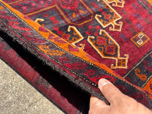 4x7 BLUE RUG ANTIQUE ORIENTAL colorful VINTAGE heriz handmade hand-knotted red - Picture 5 of 16
