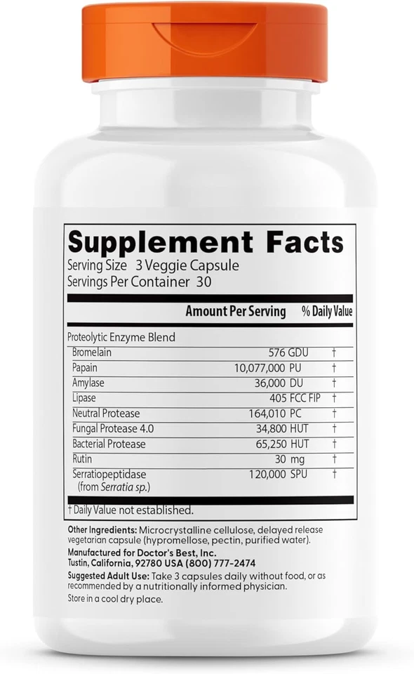 Doctors Best протеолитические ферменты, состав протеолитических ферментов широкого спектра действия, - Изображение 3 из 4