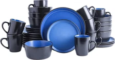 Albie Stoneware 32-Piece Modern Dinnerware Set, Kitchen Plates and Bowls Sets, D