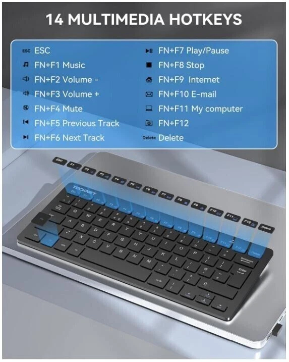 Wireless Bluetooth Keyboard Small Slim Keyboard with Tablet PC Laptop -Tecknet - Image 4 of 4