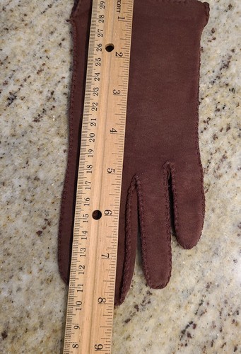 Vintage Womens Size M/L 7.5 Woven Nylon? Brown Stitched 8" Gloves. - Picture 10 of 12