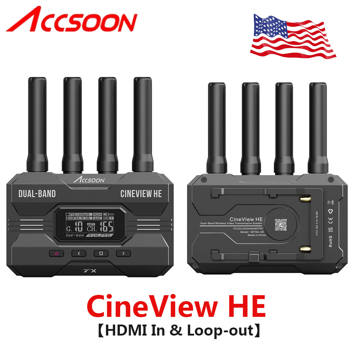 US Accsoon CineView HE 2.4GHz+5GHz 1200ft HDMI Wireless Video Transmission TX+RX