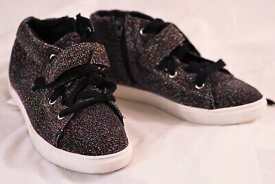 Details about   girl's Cat & Jack tennis shoes size 4 shiny multi color lace hook loop high ankl
