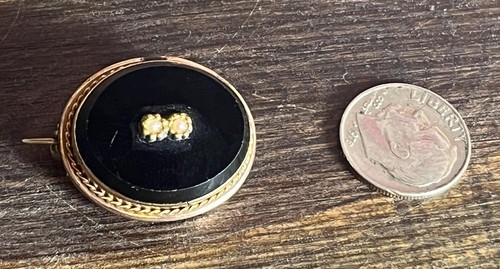 Spilla antica vittoriana lutto oro pieno onice nera spilla V60 - Foto 2 di 4