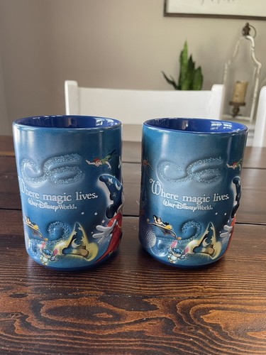 Walt Disney World Where Magic Lives Mugs Fantasia Mickey Shimmer 3D Never Used - Picture 2 of 6