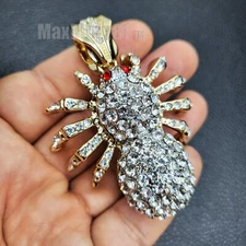 SPIDER HIP HOP ICED TWO TONE CUBIC ZIRCONIA LARGE BLING CHARM BUST DOWN PENDANT