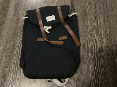 Sandqvist Backpack Brand New With Tags Navy W Brown LeatherStraps Organic Cotton