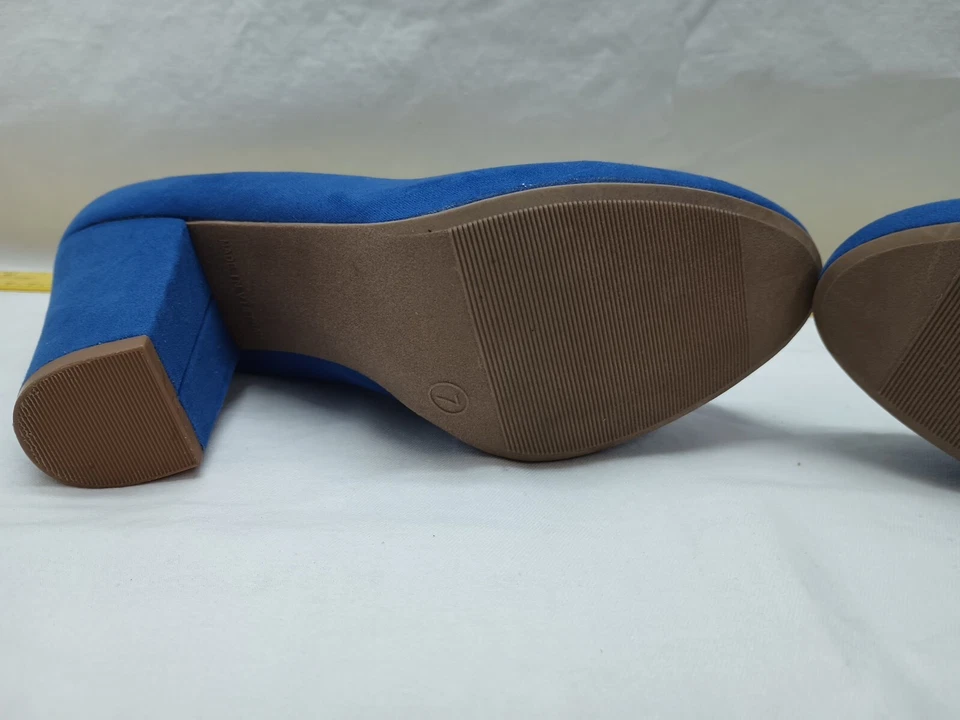Sapatos femininos salto camurça azul marinho antigo tamanho 7 - Imagem 4 de 4