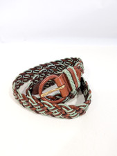Talbots Women Vintage Braided Leather Belt Large Woven Brown green 90s y2k style