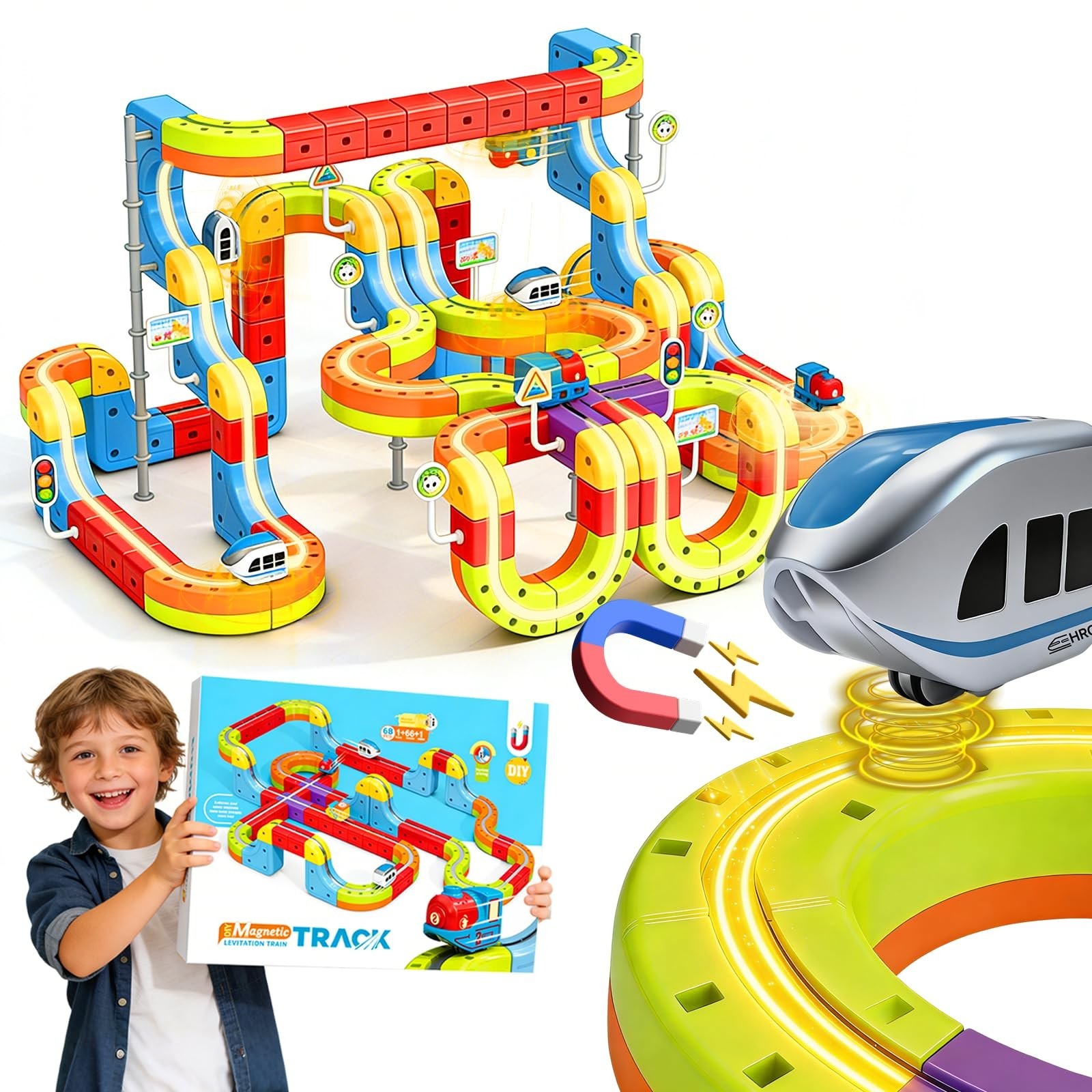 Magnetic Electric Train Tracks Set Gift for Kids 3-10 Car,3D Infinity Cube Tr...