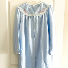 Adonna Robe Snap Front Long Sleeve Blue Women's Medium Pockets Mid-Length