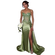 Party Dress Satin Prom Dresses Long Lace Appliques Evening Formal Gown Brand New