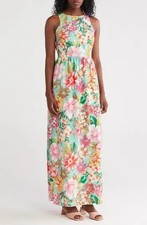 Vince Camuto Floral Halter Neck Sleeveless Maxi Dress Women's 6 Multi Back Zip