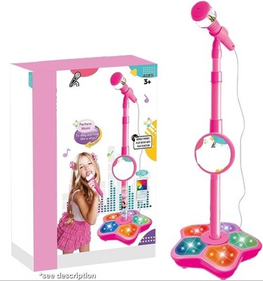 Kinder Mikrofon und Ständer Karaoke Blinklichter Geburtstag Musik Mädchen rosa Stern