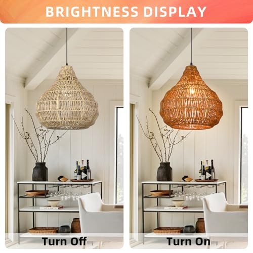 Lampada a sospensione in rattan, lampadario in vimini paralume soffitto 40cmx40cm - Foto 5 di 8