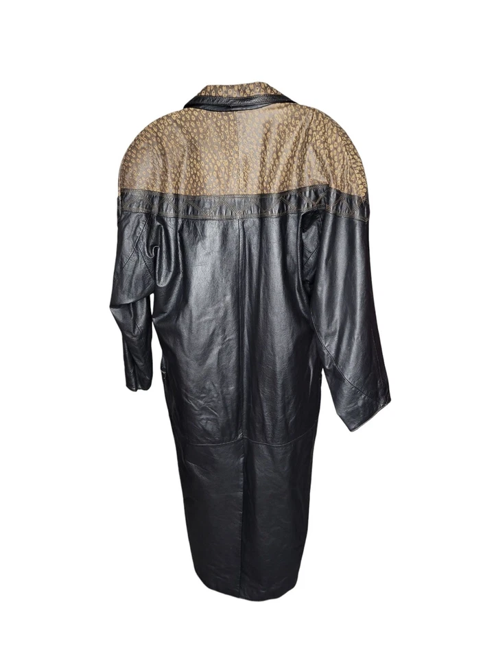 Винтажный Pelle женщин из черной кожи Тренч куртка с коричневый акценты средний - Изображение 3 из 4