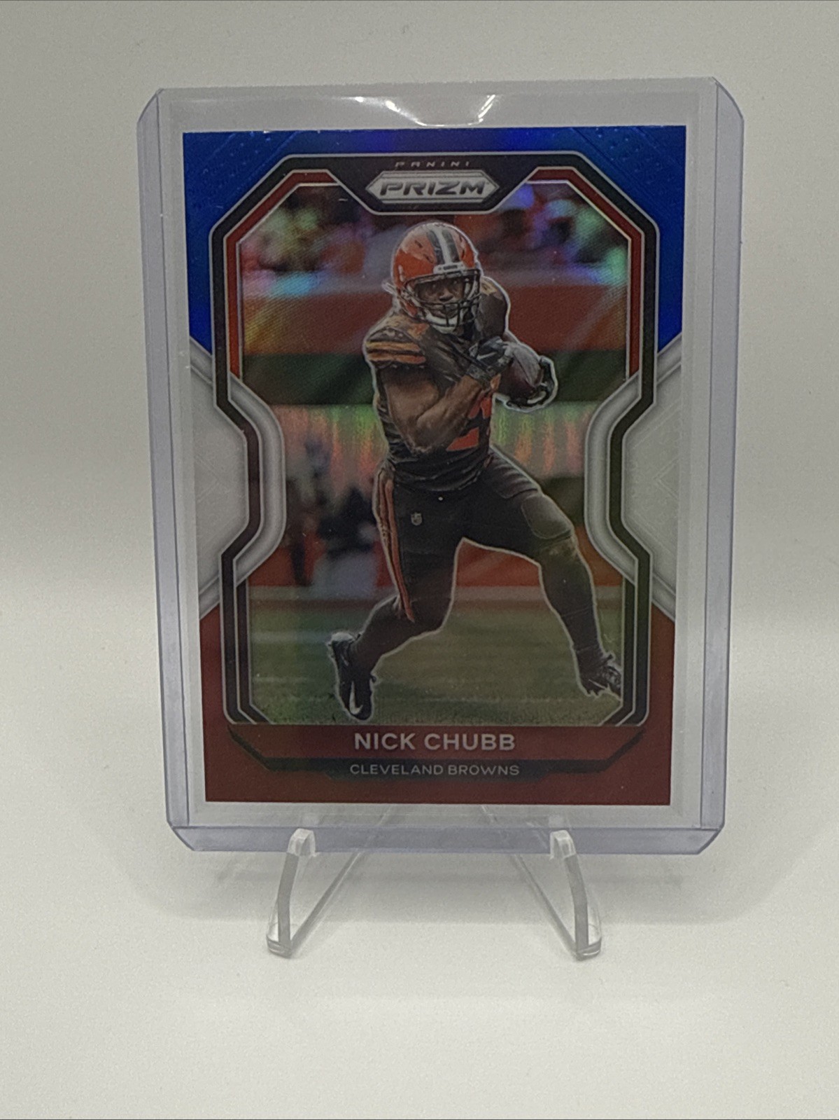 2020 Panini Prizm #59 Nick Chubb Prizm Red White and Blue