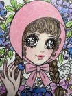 ACEO Big Starry Eyed Girl Fruits Series:  Blueberry Picking #1 — photo 9