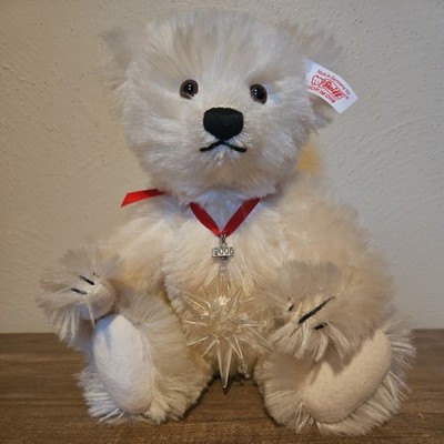 Steiff White Mohair Teddy Bear Crystal 668401 with Swarovski 2005 Ornament