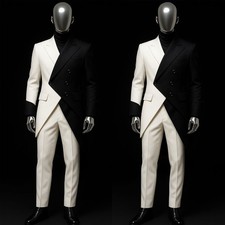 Fashion Splicing Men's Suit Black and Ivory Formal Wedding Groom Tuxedo Slim Fit