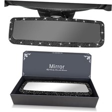 Bling Car Rear View Mirror, Rearview Accessories with Rhinestones Crystal