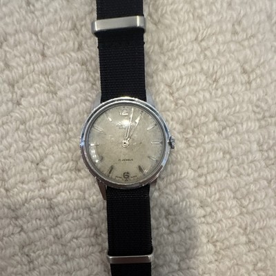 Roamer Sport Swiss Made Manual Wind Watch 17J Silver Dial 33mm Black Nylon RUNS