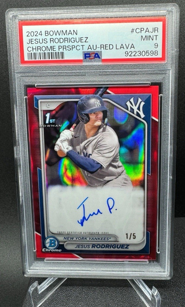 Jesus Rodriguez - 2024 Bowman Chrome Red Lava Refractor Auto /5 1st Bowman PSA 9