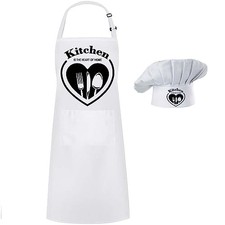 Chef Apron Hat Set,Adjustable Chef Hat and White Kitchen is the Heart of Home